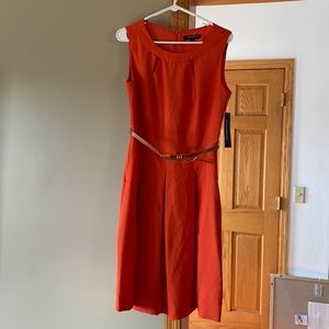Sharagano orange sleeveless dress with belt.  New with tags